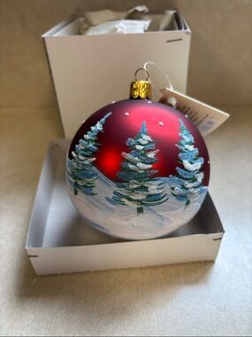 Christina's World Glass Hand painted Christmas Trees Winter Scape Ornament New